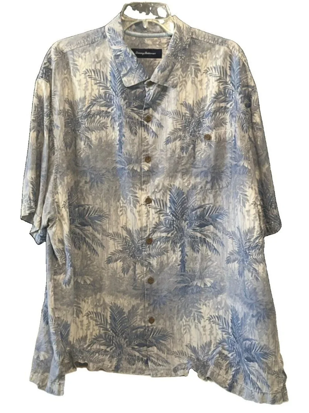 Tommy Bahama Men’s 2XB Blue Palm-Print Button-Up Silk Shirt